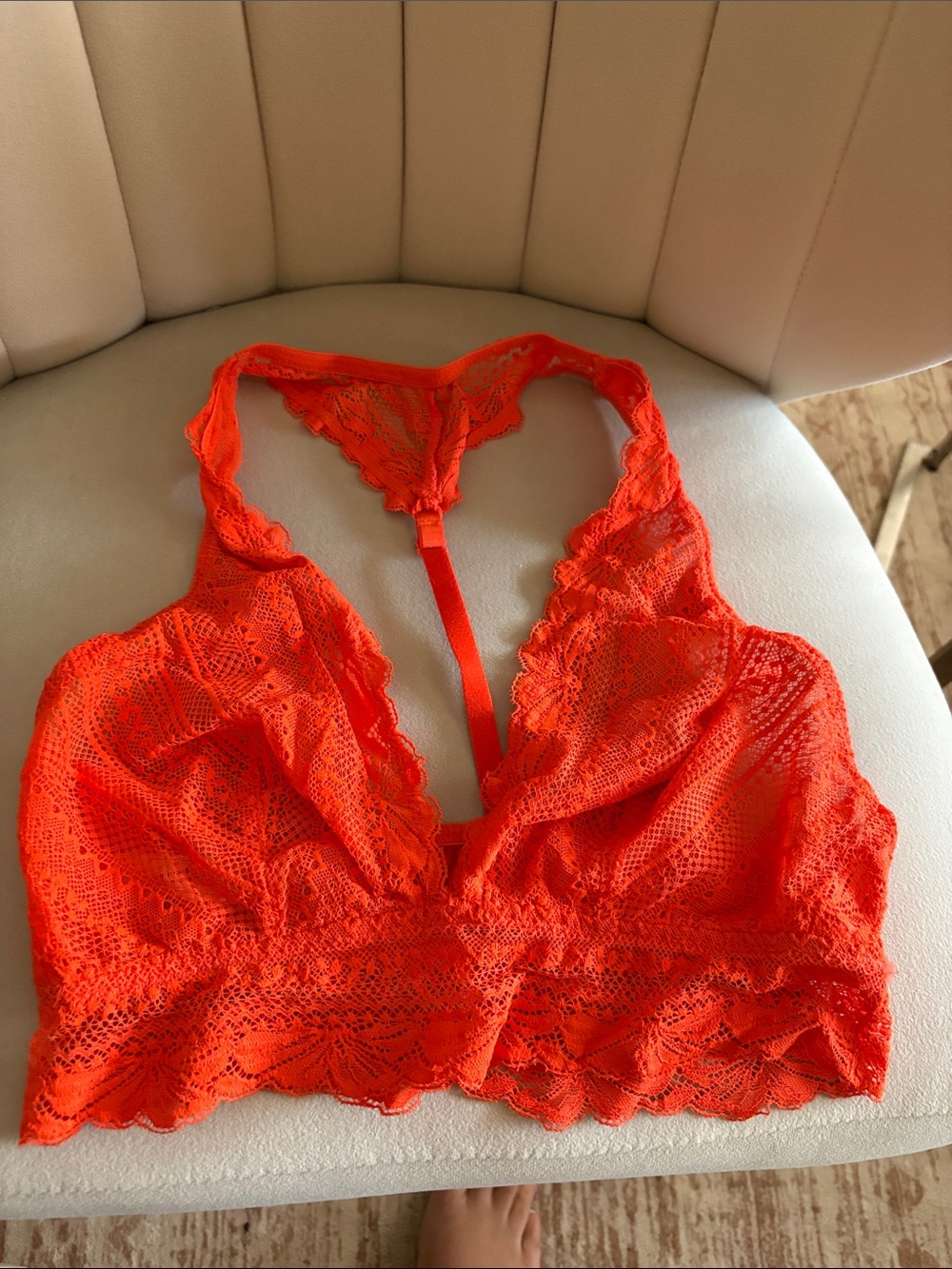 Scalloped Lace Racerback Bralette in Vibrant Orange